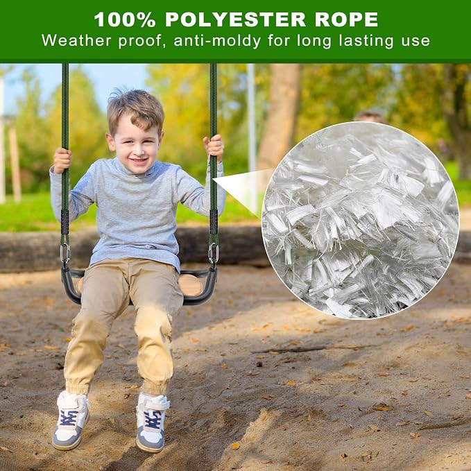 SELEWARE 15ft Tree Swing Rope Hammock Straps Hanging Kit - Fast & Easy Install for Hammock Chair, Tire Swing - Indoor/Outdoor Playground Accessories - Green, 1 Pack