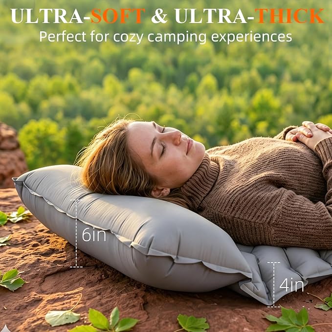 Sleeping Pad, Ultralight Inflatable Sleeping Mat with Pillow & Foot Pump, Extra Thick Compact Camping Mattress for Hiking, Backpacking & Tent Use(Gray)