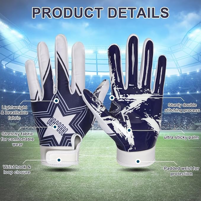 RIGWARL Football Gloves Adult Men, Youth Kids Football Gloves with Super Sticky Grip, Receiver Glove Adult Youth Kids Best Gift for Father‘s Day