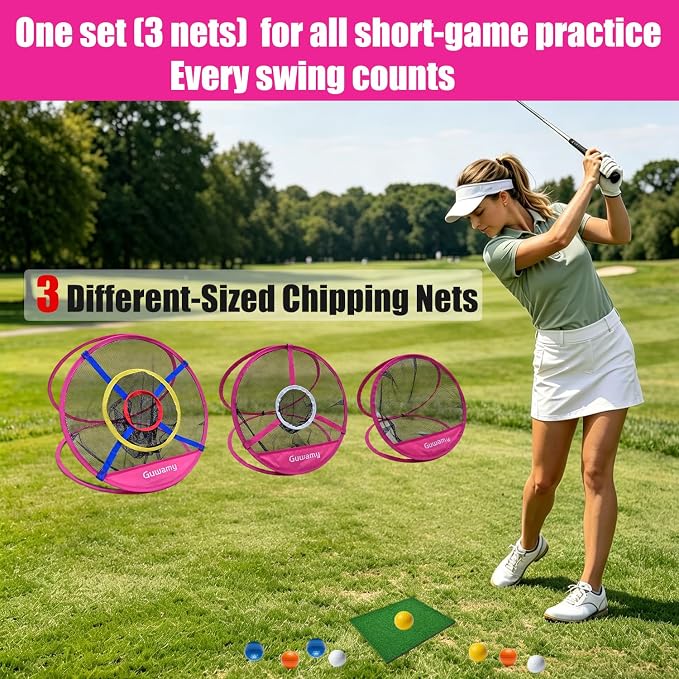 Set of 3 Golf Chipping Nets (3 Sizes) - Pop-Up Practice Targets for Indoor & Outdoor