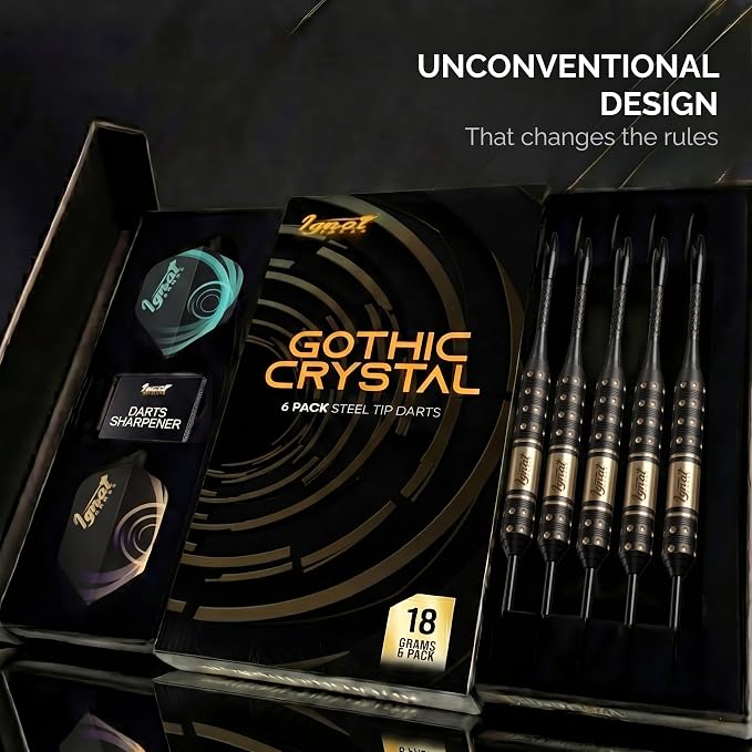 IgnatGames Steel Tip Dart Set - Brass Barrels with Tempered Steel Points, Aluminum Shafts, 16 GlideXPro Flights (Standard No. 2 + Slim), Accessories, Giftable Case