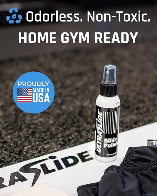 Lubricant Spray - 4oz Slide Board Polish - Odorless, Water Based, Multi-Surface Lubricant. Multi-Purpose - Exercise Equipment, Slide Boards, Tiles, Flooring - Surface Care. Made in USA