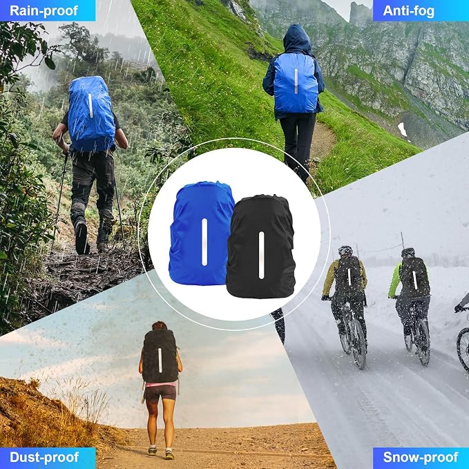 LAMA 2 Pack Waterproof Rain Cover for Backpack, Reflective Rucksack Rain Cover for Anti-Dust/Anti-Theft/Bicycling/Hiking/Camping,XL Size (for 56L-70L Backpack), 1 Pcs Black + 1 Pcs Royal Blue