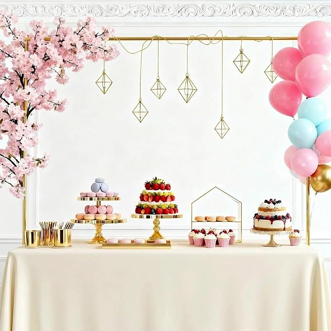 Over The Table Rod Stand with Clamps Adjustable 33''-50'' Tall 34"-105" Length Gold Table Arch Hanging for Wedding Birthday Party Halloween Christmas（Storage bag）