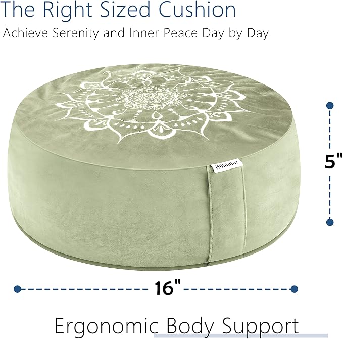 Hihealer Meditation Cushion, Traditional Tibetan Meditation Pillow Velvet Cover - Large Floor Cushion Seating for Adults - Yoga Buckwheat Bolster for Women、Moms