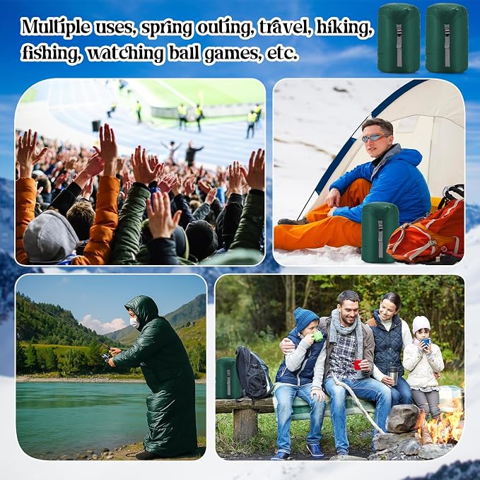 Macarrie Cold Weather Wearable Sleeping Bag for Adults with Sleeves and Hood 74 Inch Long 0 Degree Winter Weather Insulated Extreme Cold Sleeping Bag Coat for Camping Hiking Stadium