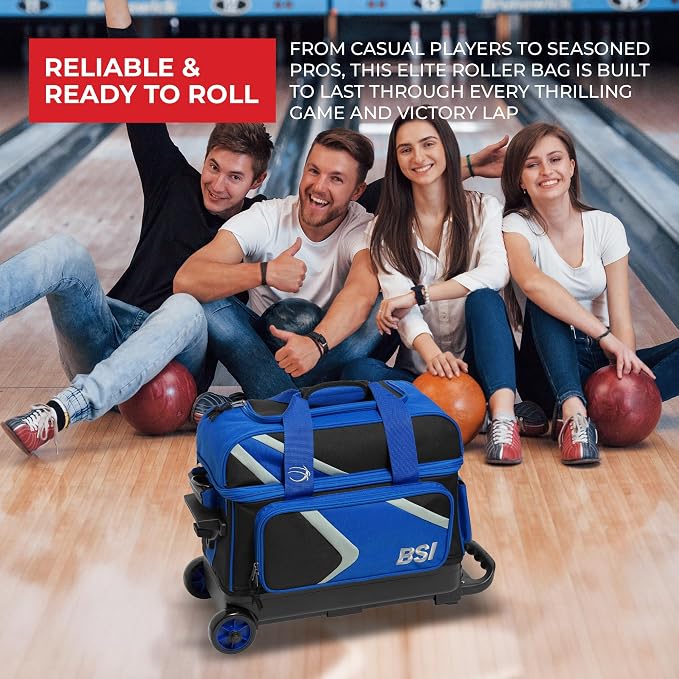 BSI Dash Roller Bowling Bag with Smooth Rolling Wheels, Padded Ball Compartment, Retractable Locking Handle, & Shoe Pocket