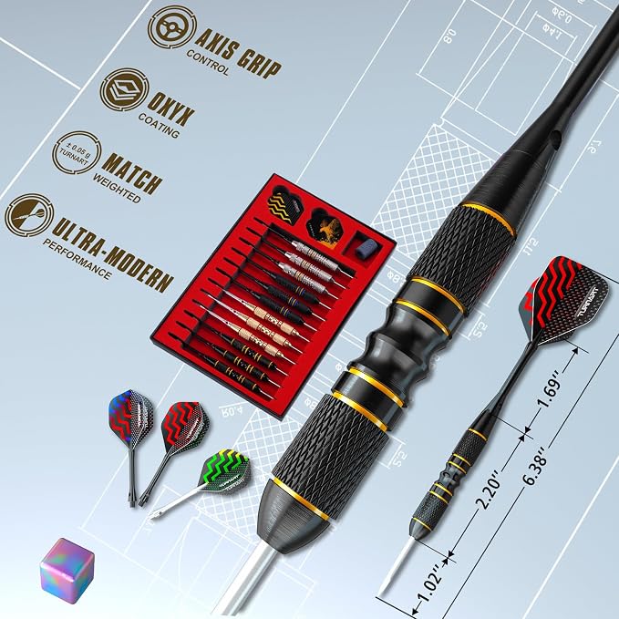 Turnart Darts Metal Tip Set - Steel Tip Darts Darts Set Professional Metal Darts 12 pcs 22/24 Grams Pro Dart Set with Stylish Case Aluminum Shafts Extra 9 Flights