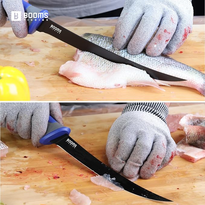 Booms Fishing Gear and Equiment: 9pcs Fishing Tool kit - 7" Fillet Knife, 9" Needle Nose Pliers, Digital Fish Scale with Gripper, Dehooker, Scissors, Towel, Retractor and 2 lanyard for Saltwater, XT05