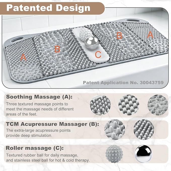 FREATECH Foot Massage Acupressure Mat and Silicone Back Scrubber Bundle