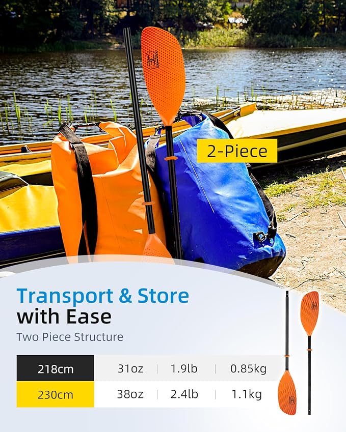 OCEANBROAD Kayak Paddle 86in/218cm, 90.5in/230cm Alloy Shaft 2-Piece Floatable Kayak Oar for Kayaking Canoeing Boating