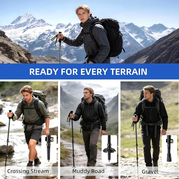 aiGear Carbon Fiber Trekking Poles, Ultra Strong Lightweight Collapsible Hiking Poles with Cork Grips Quick Flip Locks & All-Terrain Accessories for Men & Women Backpacking Camping