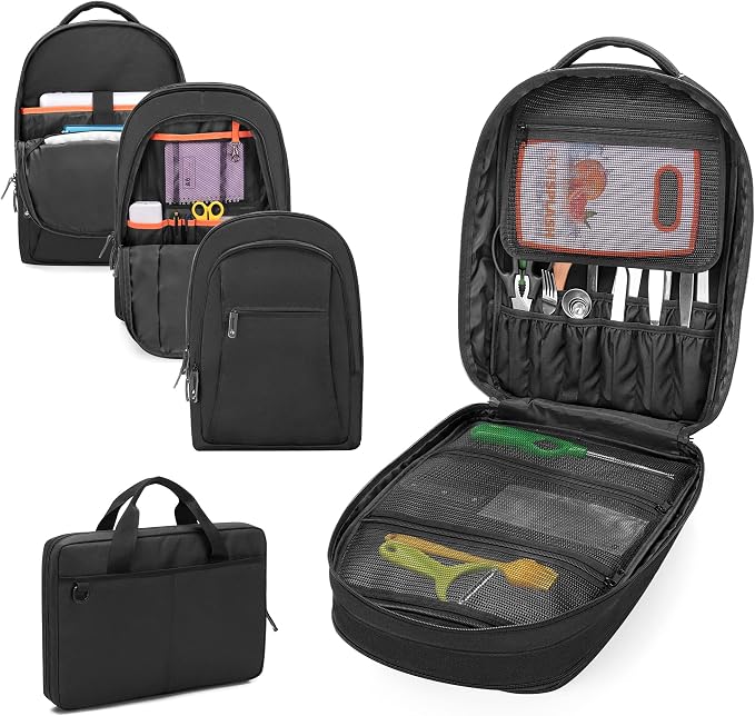 samdew Three-layer Chef Backpack with Knife Bag, Professional Knife Backpack & Chef Bag with 12 + 23 Slots & Multiple Pockets, Chef Knife Carrying Case Roll for Kitchen Utensils (Knife Not Included)