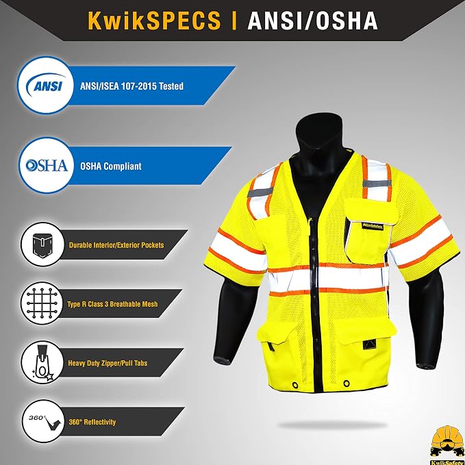 KwikSafety - Charlotte, NC - Men's & Women's Class 3 Safety Vest PPE Hi Vis Reflective ANSI OSHA