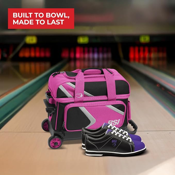 BSI Dash Roller Bowling Bag with Smooth Rolling Wheels, Padded Ball Compartment, Retractable Locking Handle, & Shoe Pocket