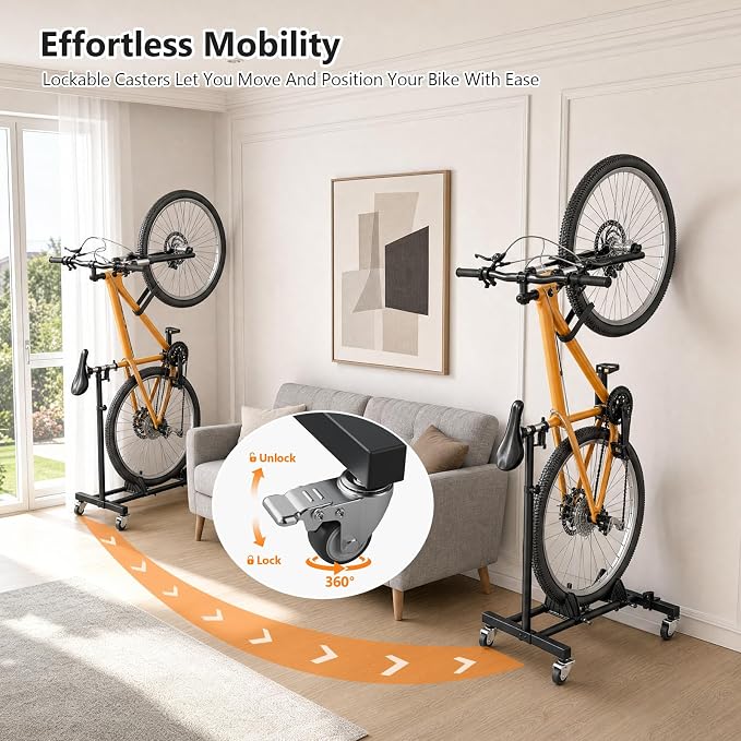 Vertical Bike Stand, (4 Pack) Space Saving Indoor Bicycle Storage Rack with Wheels for Garage & Apartment, Freestanding adjustable Holder Fits Most Road, Mountain & Hybrid Bikes up to 29"