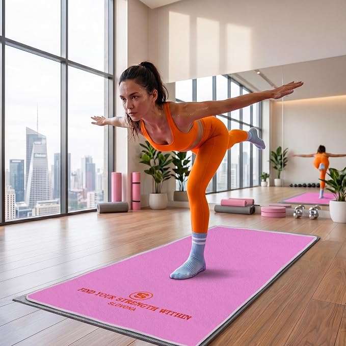 Upgraded Yoga Mat Towel with Bonus Grip Socks, Orchid Purple | Elegant Embroidered, 1-Second Sweat Absorption & Non-Slip | Machine Washable Microfiber | Hot Yoga, Pilates | 73''*27.6''