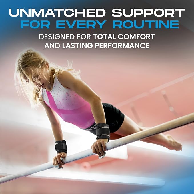 Gibson Athletic Just Right Neo Gymnastic Grips for Women, Leather Grip with Neoprene Wrist Guard, Hook & Loop Closure, Grips for Early Competitor, Gymnastics Grips for Girls - Made in USA