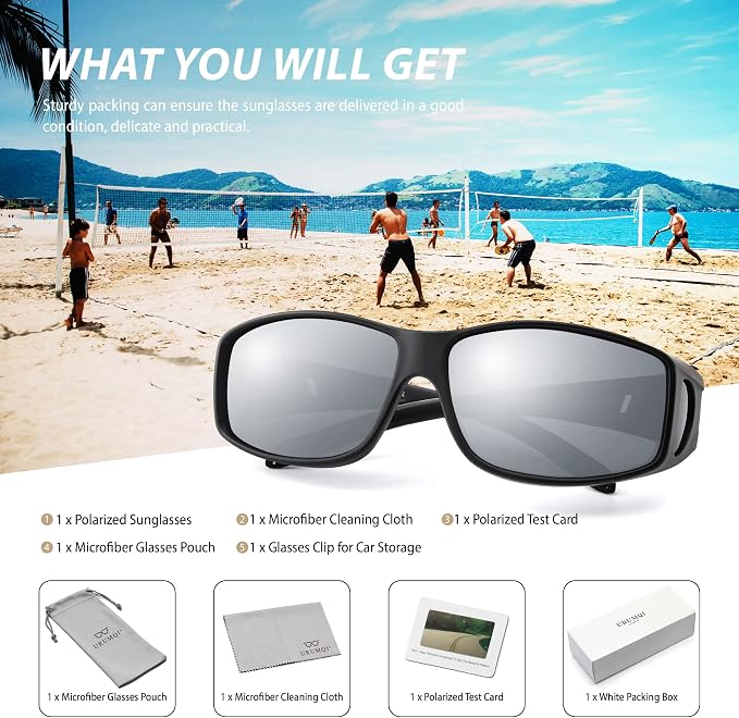 URUMQI Polarized Sunglasses Fit Over Glasses for Men Women, Wraparound Sun Glasses UV400 Protection for Driving Fishing