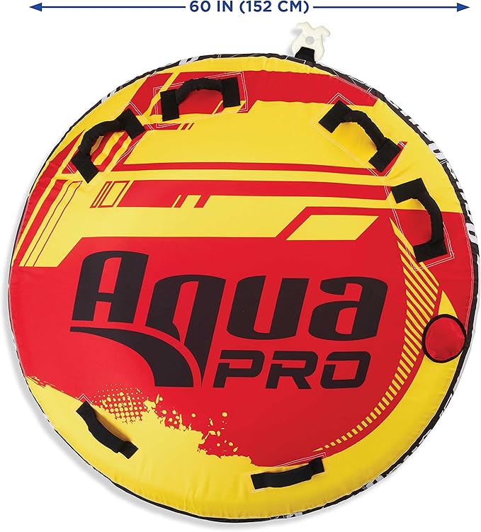 Aqua Pro Towable Tube for Water Sports – 1-2 Riders – Deck-Style Inflatable Boat Tube – Yellow/Red