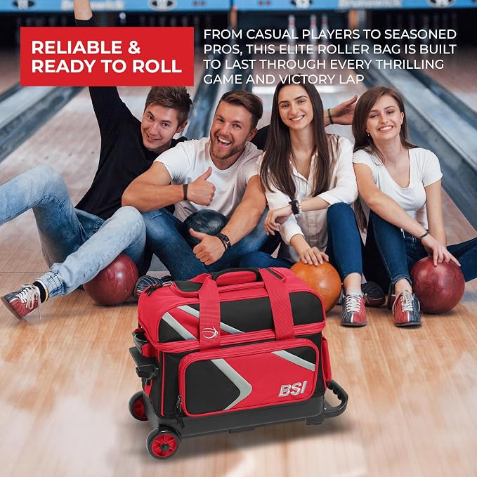 BSI Dash Roller Bowling Bag with Smooth Rolling Wheels, Padded Ball Compartment, Retractable Locking Handle, & Shoe Pocket