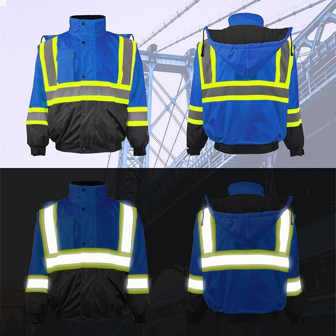 High Visibility Winter Safety Jackets for Men Waterproof-Warm Reflective Jackets Fleece Lining for Work Construction