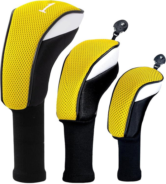 Golf Club Head Cover for Driver Fairway Hybrid 3 Pcs Woods Headcovers, Golf Accessories Head Covers Set with Interchangeable No. Tags 3 4 5 7 X Golf Accessories for Men Women