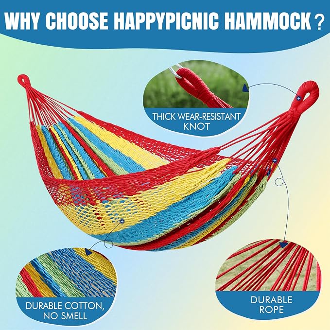 Handwoven Mayan Hammock - Portable Family Size With Carry Bag, Multi-Color for Travel, Camping, Backyard, Porch, Outdoor or Indoor Use (Colorful)