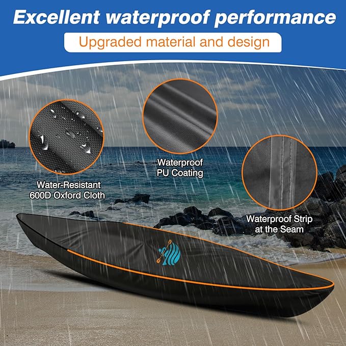 Kayak Cover 600D Canoe Cover for Outdoor Storage Heavy Duty & Waterproof, Fade-Resistant, Fits Paddle Board, SUP, Canoe, and Kayak Boat