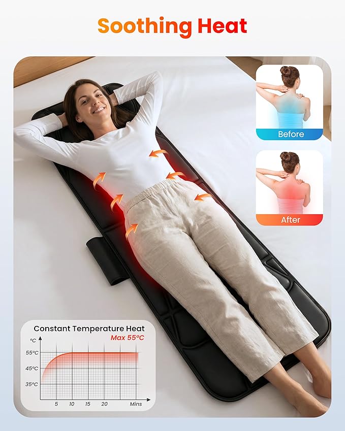COMFIER Full Body Massage Mat Pad, Heating Vibrating Massage Chair Pad with 10 Vibration Motors, 5 Massage Modes and Auto Shut Off, Gift for Men Women