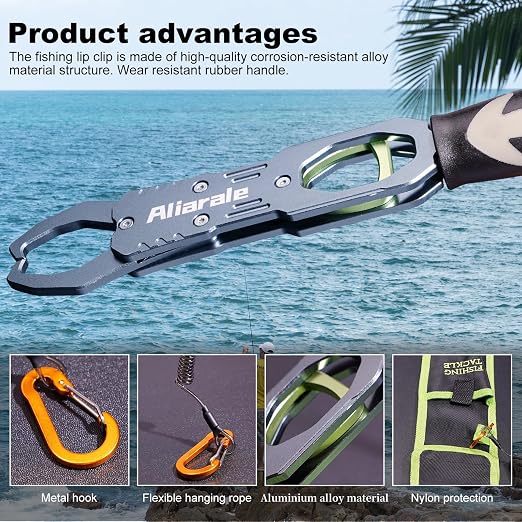Fish Lip Gripper Fish Scales Professional Fish Holder Aluminium Alloy Material Grabber 40 Pound Fish Lip Grip Tool with Weight Scale and 360 Degree Rotation,Fish Grabber Clip Fish Control Tackle