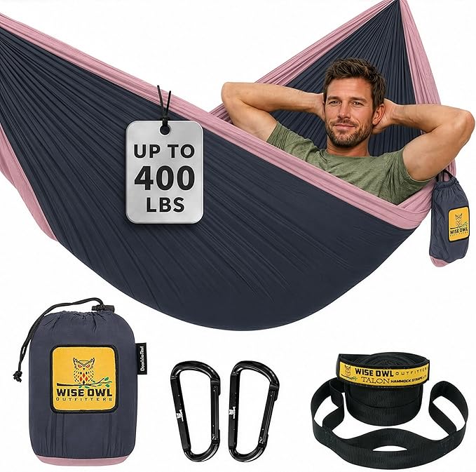 Wise Owl Outfitters Camping Hammock – up to 500lbs Portable Hammock with Tree Straps - Travel, Backpacking, Hiking, Outdoors Camping Gear - Single or Double
