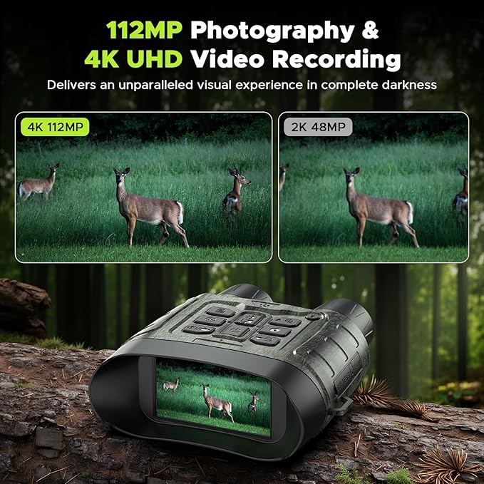 Night Vision Goggles, 112 MP 4K Night Vision Binoculars for Adults, 12X Zoom & 5000mAh Battery, 64GB Card Included, Infrared Binoculars Night Vision, Tech Gadgets Telescope for Bird Watching