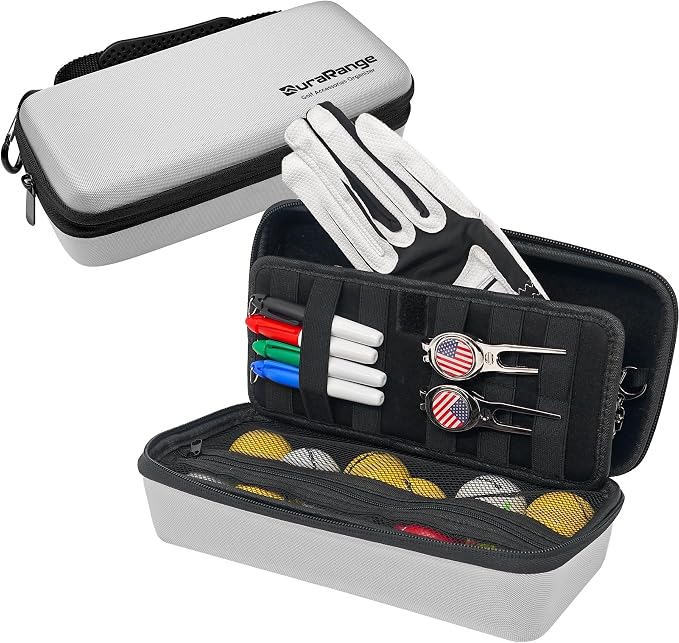 DURARANGE Golf Glove Holder Case with Glove Shaper - Portable Golf Accessories Organizer for Men & Women - Waterproof 900D Nylon, Large Capacity for Balls, Tees, Markers - Ideal Gift