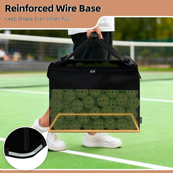 STORAGE MANIAC Foldable Tennis Ball Hopper Cart with Removable Ball Bag | Oxford & PVC Liner with Steel Frame, Holds 150 Balls, Portable Rolling Pickleball Training Cart, 20.7"L x 17.9"W x 35.8"H