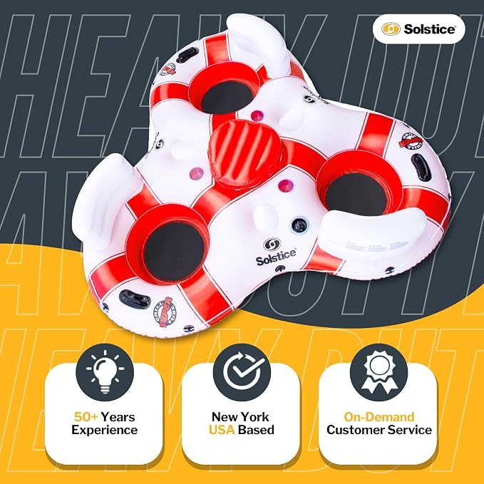 Solstice Super Chill Inflatable River Raft Float Tube 3 Person with Cupholders, Cooler, Mesh Bottom, Backrest, Grab Handles Tie On Rope | for Rivers Lake Ocean Pool Floating Snow Heavy Duty Material