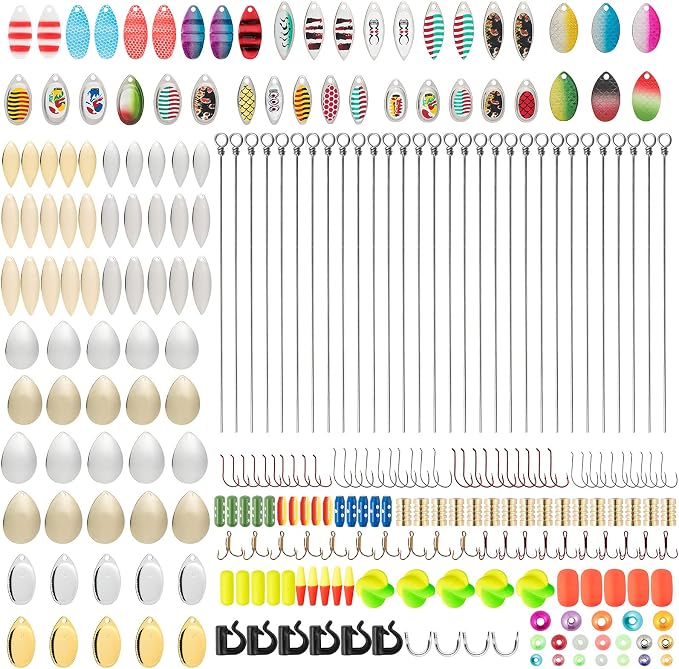 Dr.Fish 1310 Pieces Spinner Making Kit Lure Making Suppies Walleye Rig Spinner Blades Lure Bodies Floats Spinnerbait Shafts Accessories Freshwater Bass Materials