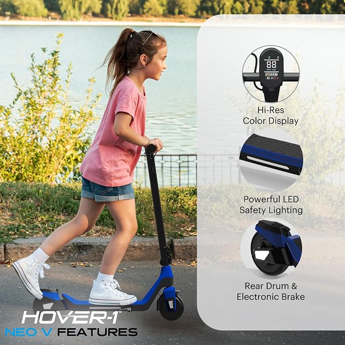 Hover-1 Neo Family Foldable Electric Scooter with 300W/250W/200W Rated Brushless Motor, 16/14/12 mph Max Speed, 8.5"/6.5” Wheels, 10/7 Mile Range Commuting Scooter for Kids & Teens Aged 4 to 16