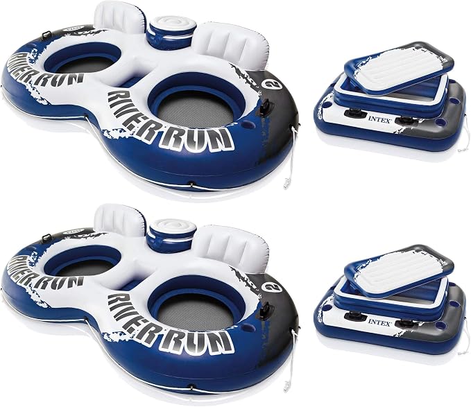 Intex River Run II Inflatable 2 Person Pool Tube Float (2 Pack) w/Cooler Floats