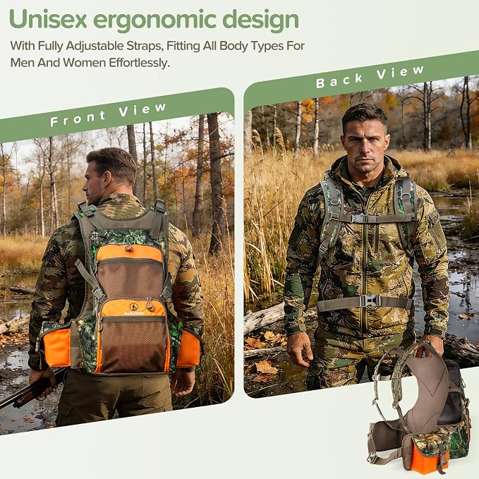 Upland Hunting Vest Backpack - Durable Orange Camo Game Vest with Multiple Pockets, Adjustable Fit, Bird Hunting Vest for Men