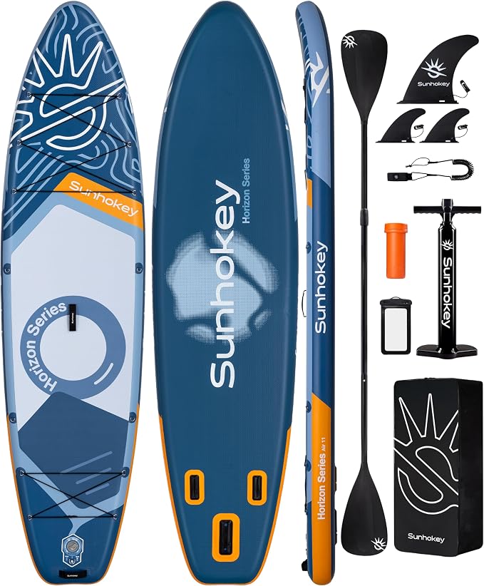 11'×34'' Extra Wide Inflatable Paddle Board with Seam Welded Technology, Stand Up Paddle Board, 420lb Capacity for Adults, Sup Board for All-Level with 2-Blade Paddle/Dual-Action Pump/Leash