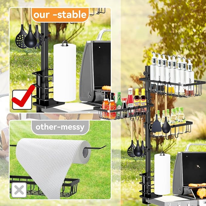Griddle Caddy for Blackstone Griddle Accessories, Grill Caddy for Outdoor Grill, Blackstone Caddy BBQ Organizer with Paper Towel Holder, Condiment Caddy & Hooks for Camping Picnic
