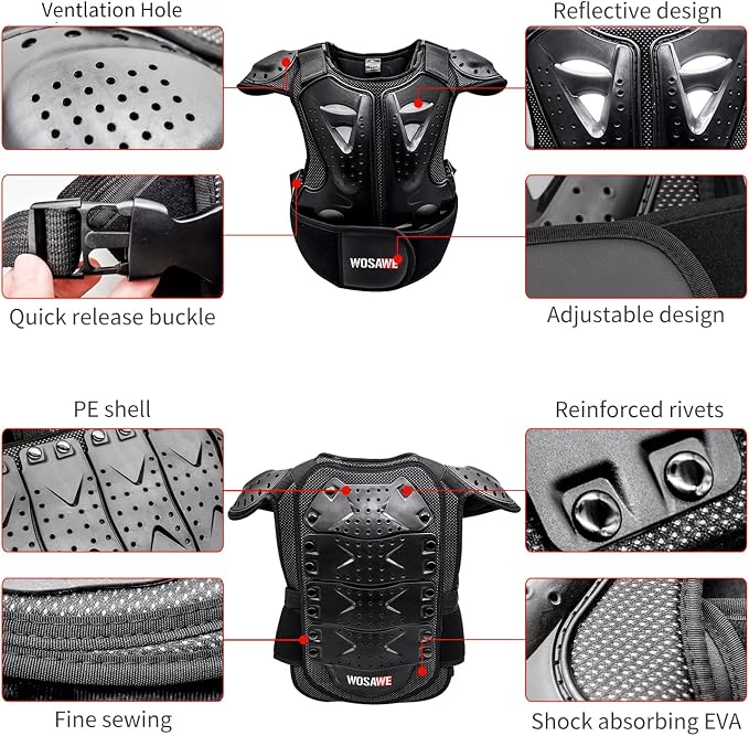 WOSAWE Kids Balance Bike Cycling Body Armour Vest Snowboarding Training Bicycle Chest Spine Protector, Medium