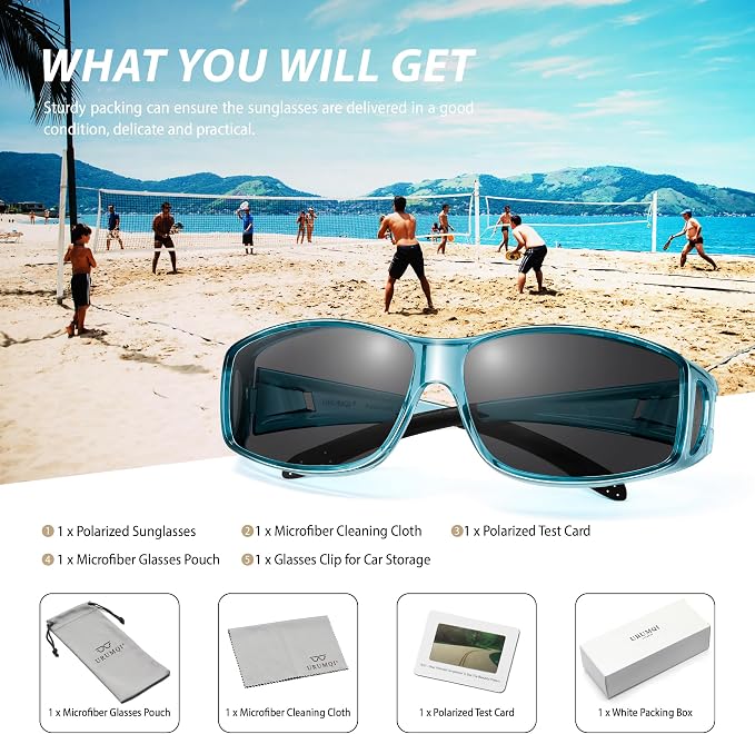 URUMQI Polarized Sunglasses Fit Over Glasses for Men Women, Wraparound Sun Glasses UV400 Protection for Driving Fishing