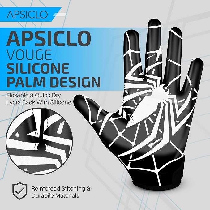 Sticky Football Receiver Gloves Silicone Grip Youth & Adult Sizes