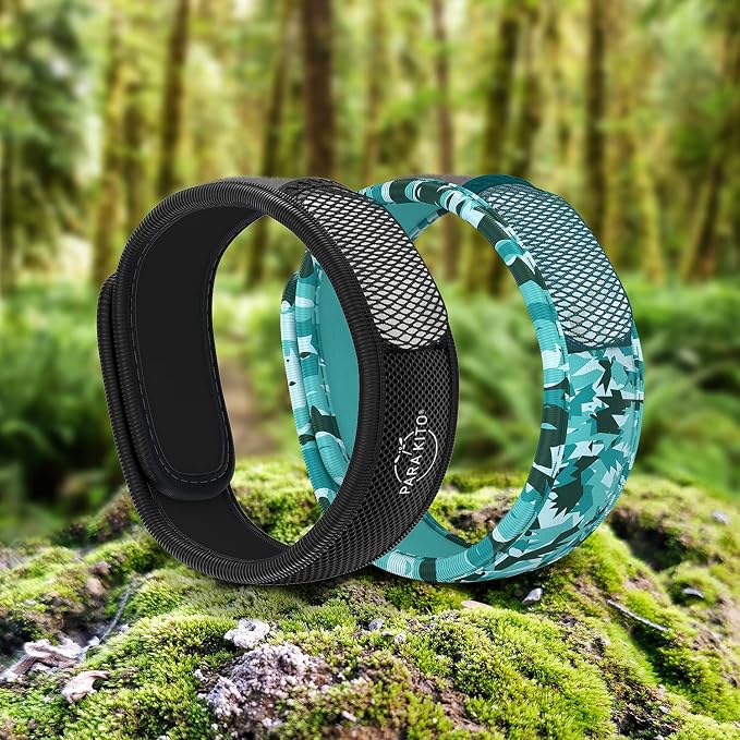 PARA'KITO Mosquito Repellent Bracelets + Refill Pellets Bundle | Peppermint Oil, Essential Oils | Hiking & Camping Accessories | Paraben Free, DEET Free - 2 Wristbands & 2 Refills (Black + Conceal)