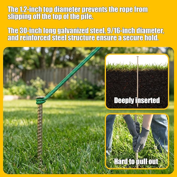 Pelopy 8 Pack 30 Inch Long Rebar Stakes 9/16 Inch Diameter Heavy Duty Galvanized Steel Ground Anchors with Chisel Point Ends Ground Stake for Speed Bumps Wheel Stop Tent Concrete Plant Support