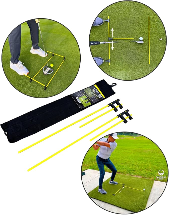 Golf Alignment Guide Sticks – Adjustable Swing & Putting Trainer Aid | Fix Slice, Improve Posture, Ball Position & Over-the-Top Swing | Indoor & Outdoor Practice