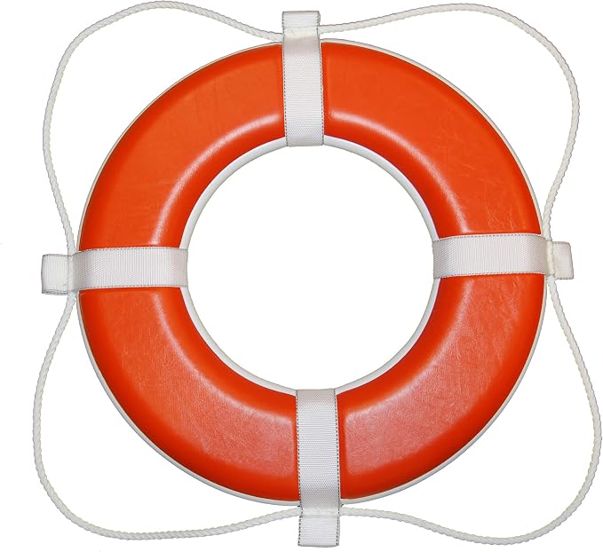 TAYLOR MADE PRODUCTS 364 Life Ring Buoy, Orange, 24" and Taylor Made 374 Ring Buoy Holder with 60-Feet White Heaving Line