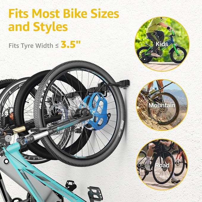 monTEK Swivel Bike Wall Mount, Bike Hangers for Garage, Wall Mount Bike Rack, 66 lbs, Black & Enhanced Bike Storage Rack, Adjustable 4-Bike and 2-Helmet Hangers for Indoor Bike Storage, 265 lbs